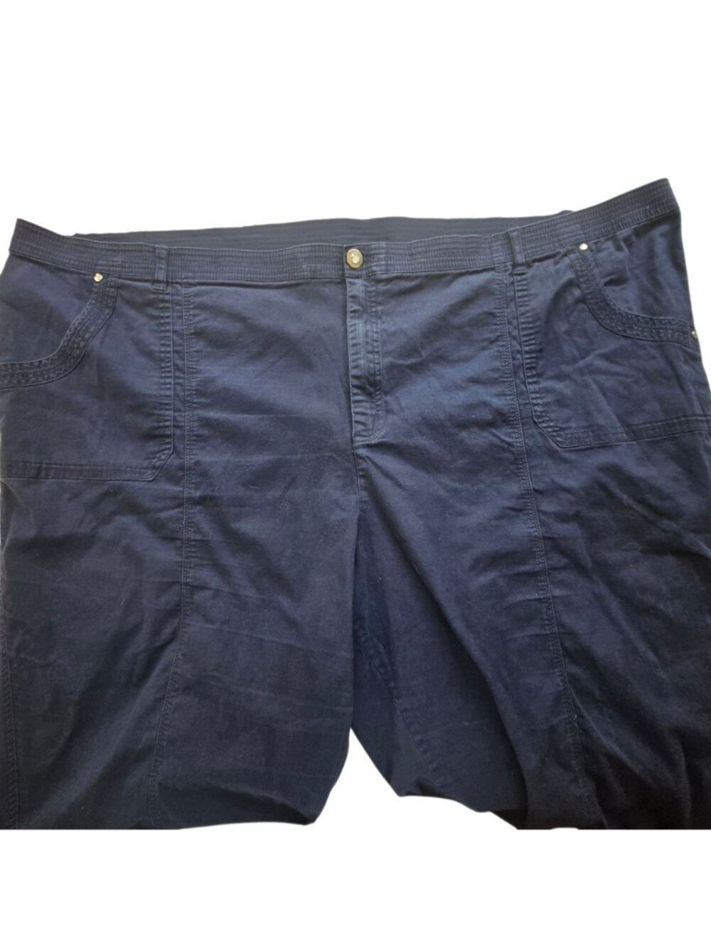 Catherines Womens Plus Size 5X Stretch Cotton Capri Pants Drawstring Navy Blue - Picture 3 of 16